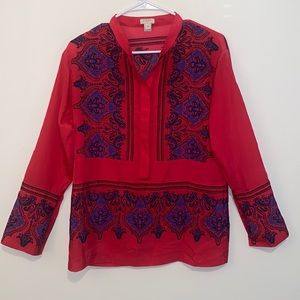 XS J.Crew Hot Pink & Blue Paisley Pattern Long Sleeve Blouse